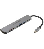 Концентратор USB ExeGate DUB-21C/PD/CR/H, EX293983RUS, Серый Hub 3 port, USB Type-C/2xType-A/HDMI/SD/microSD, grey