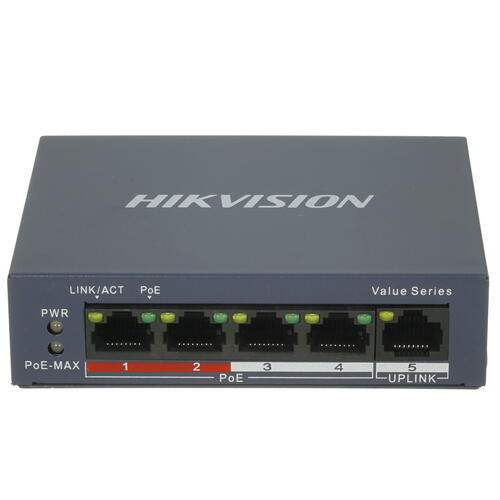 Сетевой коммутатор Hikvision DS-3E0105P-E/M(B) Switch 4 port 10/100M 4 x PoE + 1 x RJ45 10/100M