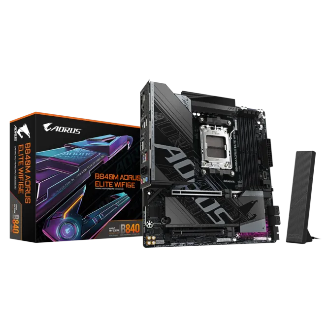 Материнская плата Gigabyte B840M Aorus Elite WiFi6E [AM5, AMD B840, 4xDDR 5, 2xM.2, 2xPCI-E x16, Micro-ATX]