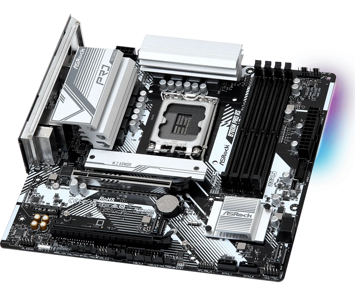 Материнская плата ASRock B760M PRO RS [LGA 1700, Intel B760, 4xDDR 5, 3xM.2, 2xPCI-E x16, Micro-ATX]