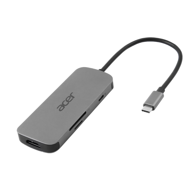 Док-станция Acer 7in1 Type C dongle: 1 x typeC, 1 x HDMI 4K60, 3 x USB3.2, 1 x SD/TF, 1 x PD, Gray