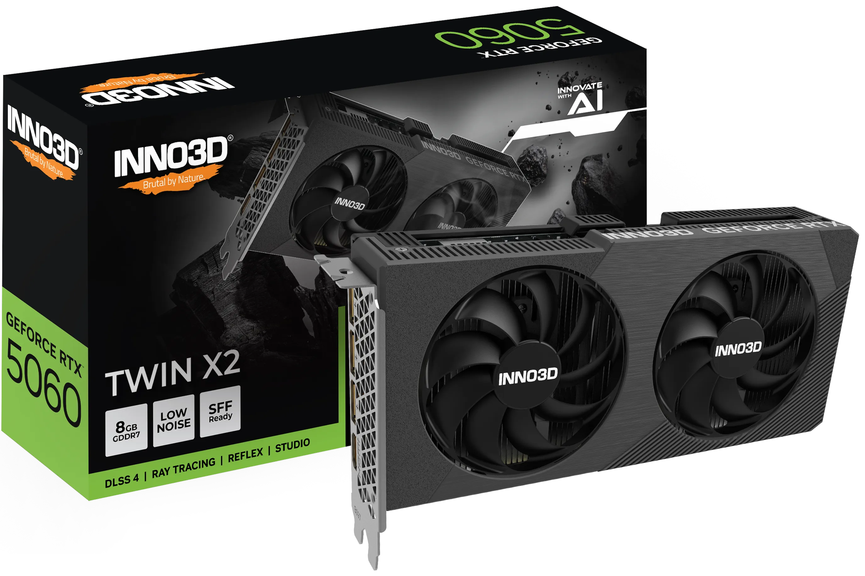 Видеокарта Inno3D GeForce RTX 5060 TWIN X2 (N50602-08D7-195071N) [8 ГБ, GDDR7, 128 бит, HDMI, DisplayPort (3 шт)]