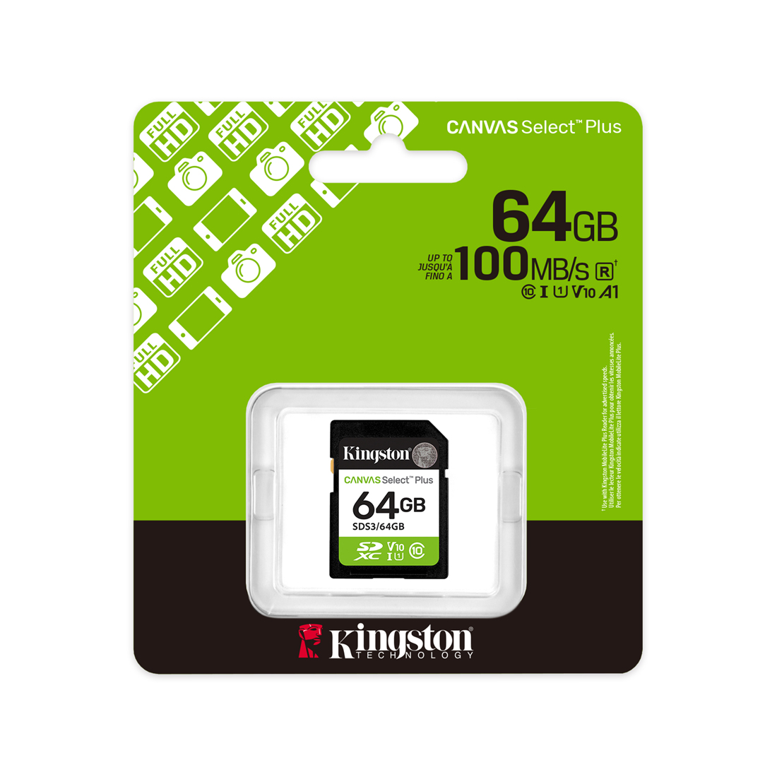 Карта памяти Kingston SDS3/64GB Canvas Select Plus C10 UHS-I U1 V10 64GB