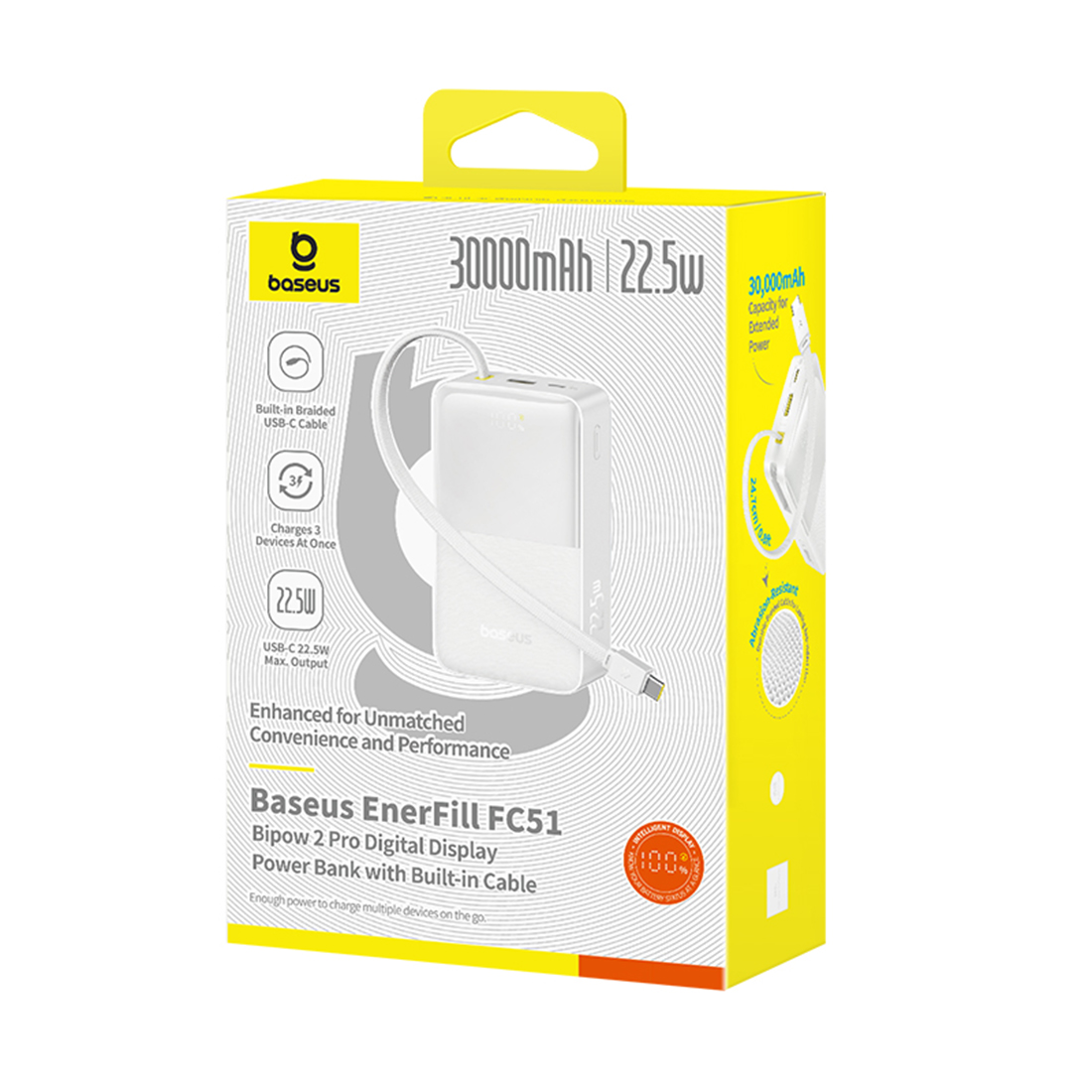 Портативный внешний аккумулятор, Baseus, EnerFill FC51, (E0028101), 30000мАч, 22.5W, Белый