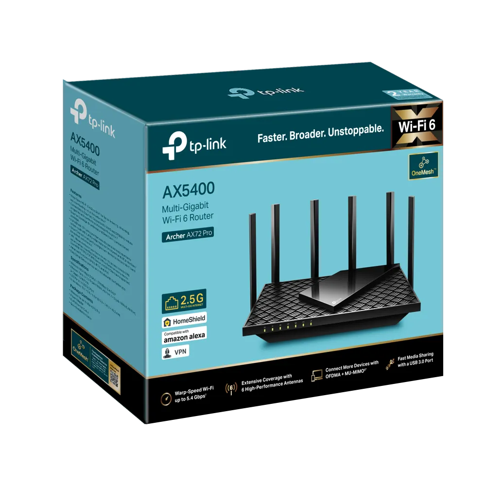 Маршрутизатор беспроводной AX5400 GbE Tp-Link Archer AX72 Pro Wi-Fi 6 - купить в интернет-магазине Forcecom.kz Маршрутизатор беспроводной AX5400 GbE Tp-Link Archer AX72 Pro Wi-Fi 6