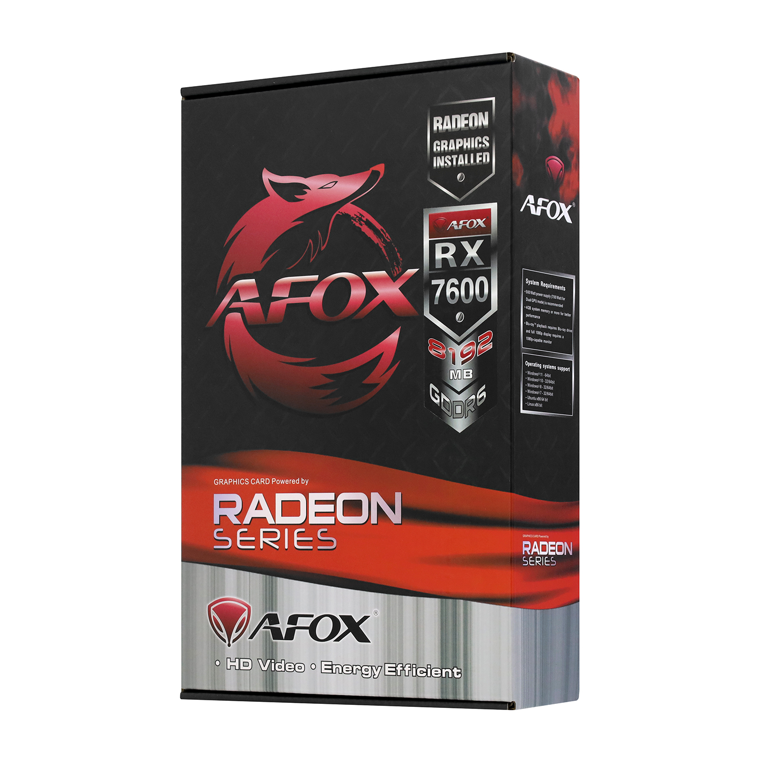 Видеокарта Afox RX 7600 (AFRX7600-8GD6H4-V2) [8 ГБ, GDDR6, 128 бит, HDMI, DisplayPort (3 шт)]