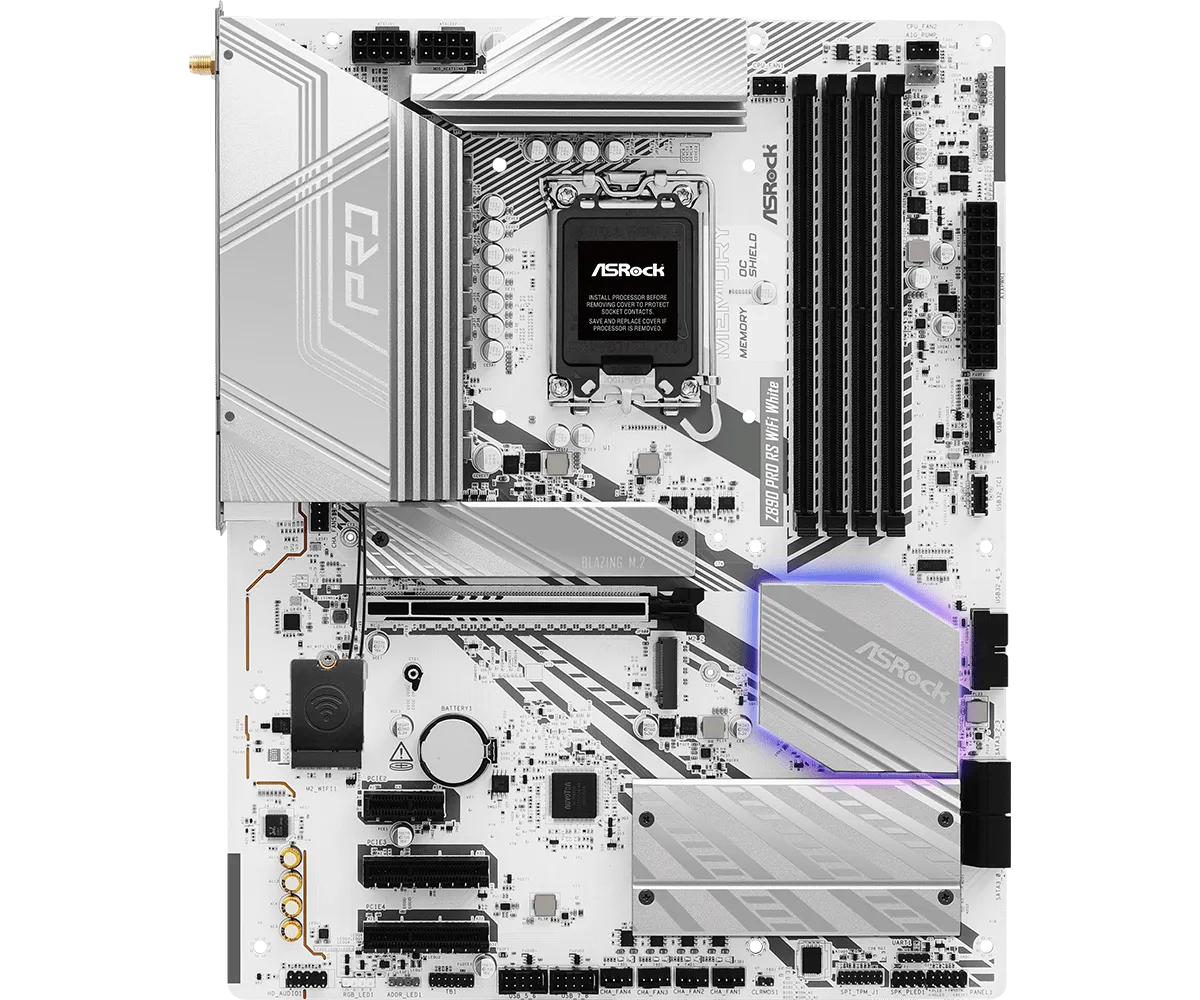 Материнская плата ASRock Z890 PRO RS WIFI WHITE [LGA 1851, Intel Z890, 4xDDR 5, 4xM.2, 1xPCI-E x16, Standard-ATX]