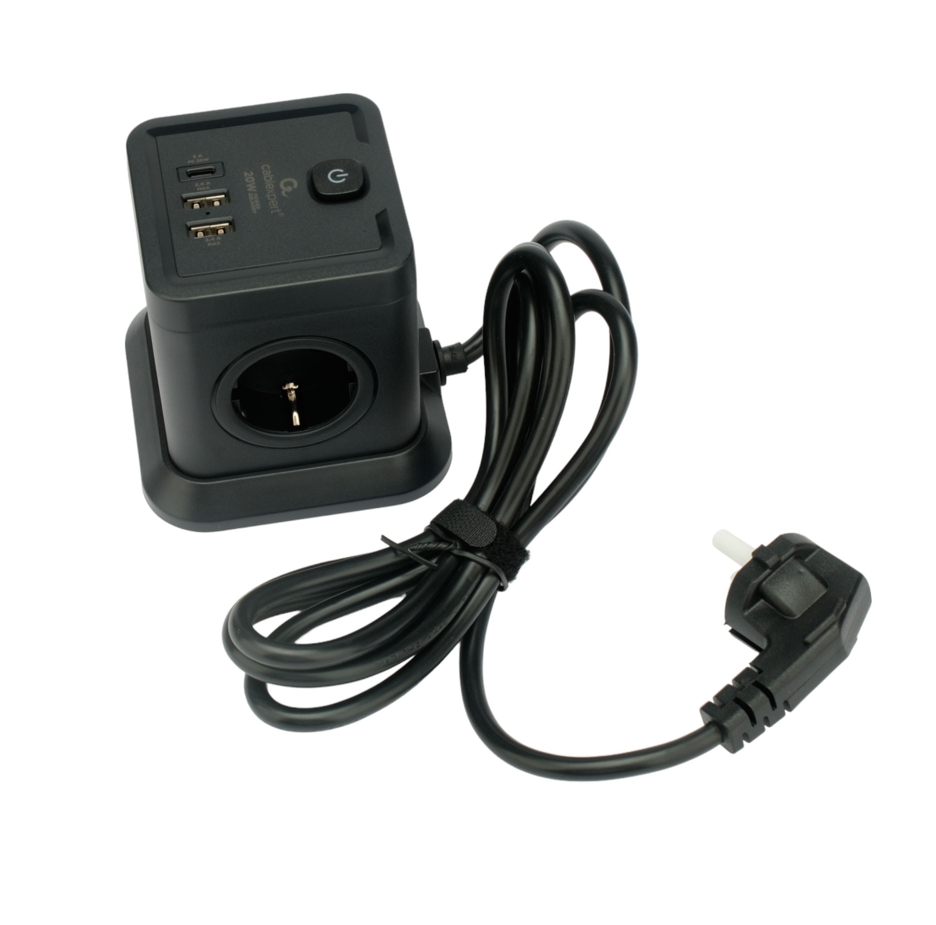Сетевой фильтр Cablexpert Tower TWR-4-CU2-B-2, 4р, 10А, 1xType-C PD, 20Вт, 2хUSB, 2м, защ.2+, черный