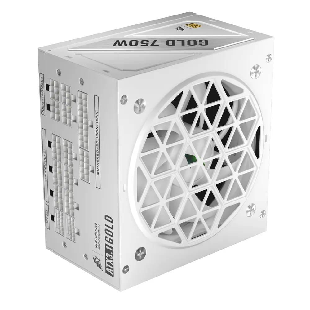 Блок питания 1stPlayer NGDP 750W White Gold (HA-750BA4 WHITE) [750 Вт, 80 PLUS Gold, 8x SATA, 1 x 16 pin (12VHPWR), 2 x 6+2 pin PCIe, 2x 4+4 pin CPU, ATX]