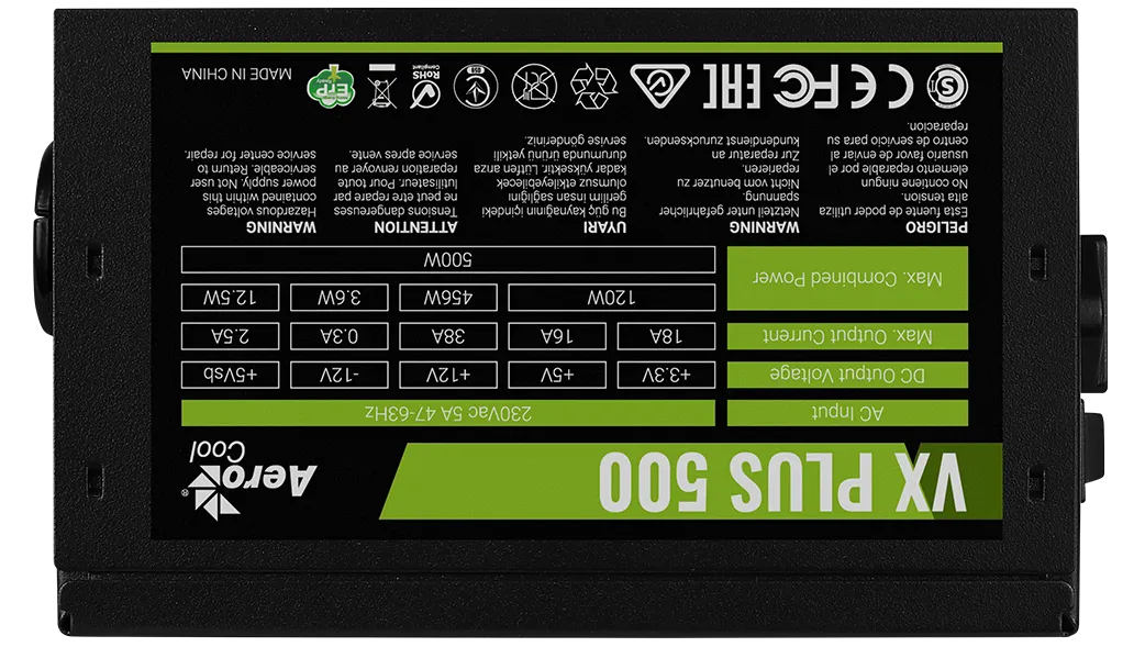 Блок питания AeroCool VX PLUS Stealth 500 (ACPN-VS50NEY.12) [500 Вт, 80 PLUS нет, 3x SATA, 1x 6+2 pin PCIe, 1x 4+4 pin CPU, EPS12V, ATX]