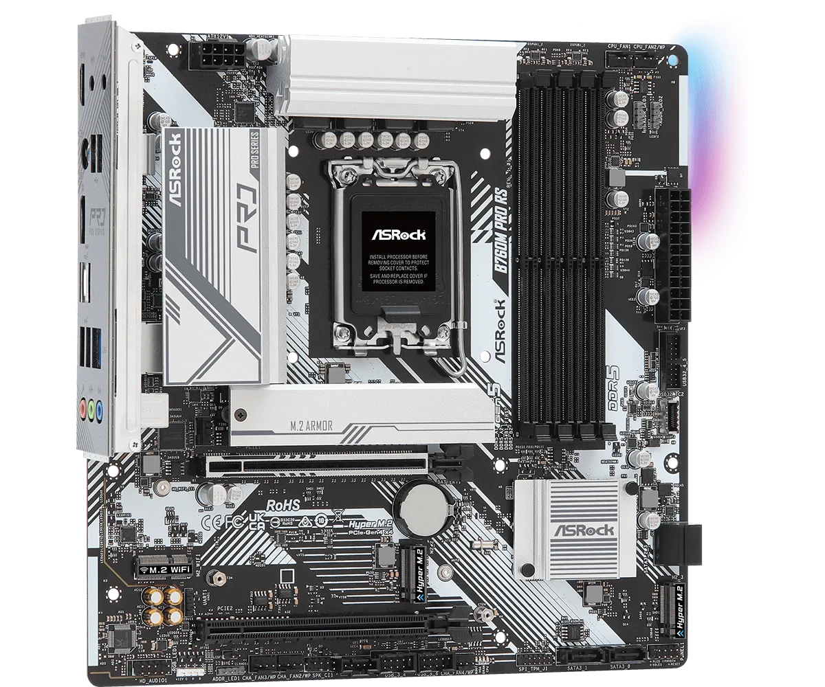 Материнская плата ASRock B760M PRO RS [LGA 1700, Intel B760, 4xDDR 5, 3xM.2, 2xPCI-E x16, Micro-ATX]