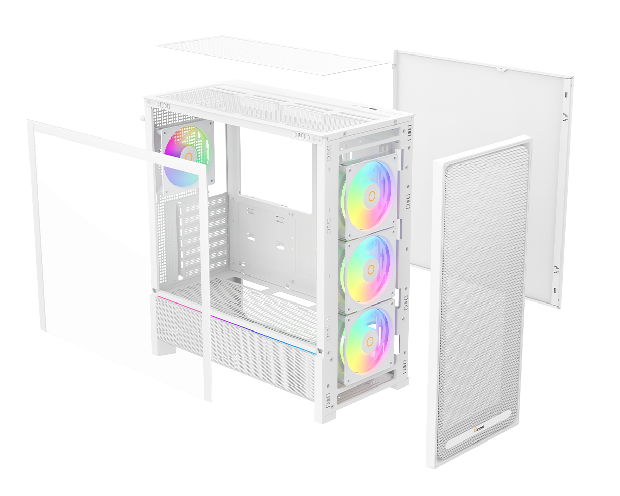 Корпус Ocypus Delta C70 (Delta-C70-WHG400XX-GL) [Midi Tower, 4 x 120 мм ARGB, белый]