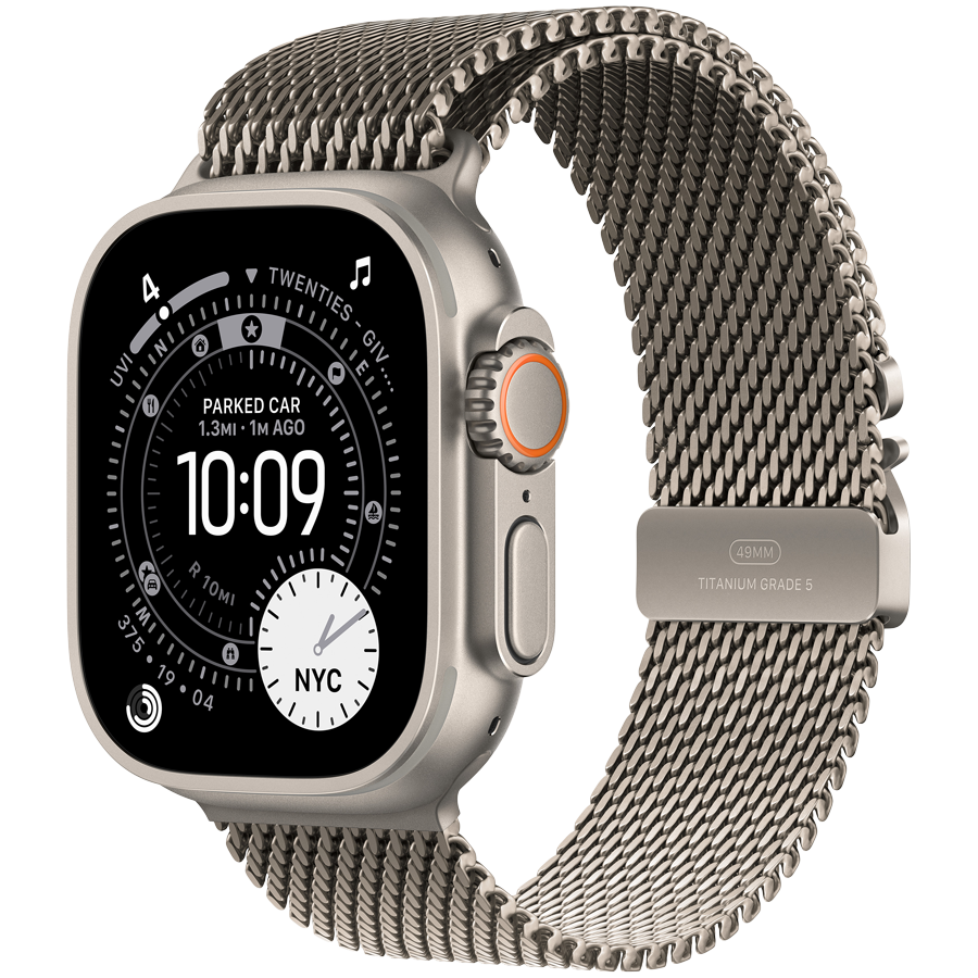 Apple Watch Ultra 3 GPS + Cellular 49mm Natural Titanium Case with Natural Titanium Milanese Loop - Medium,Model A3281