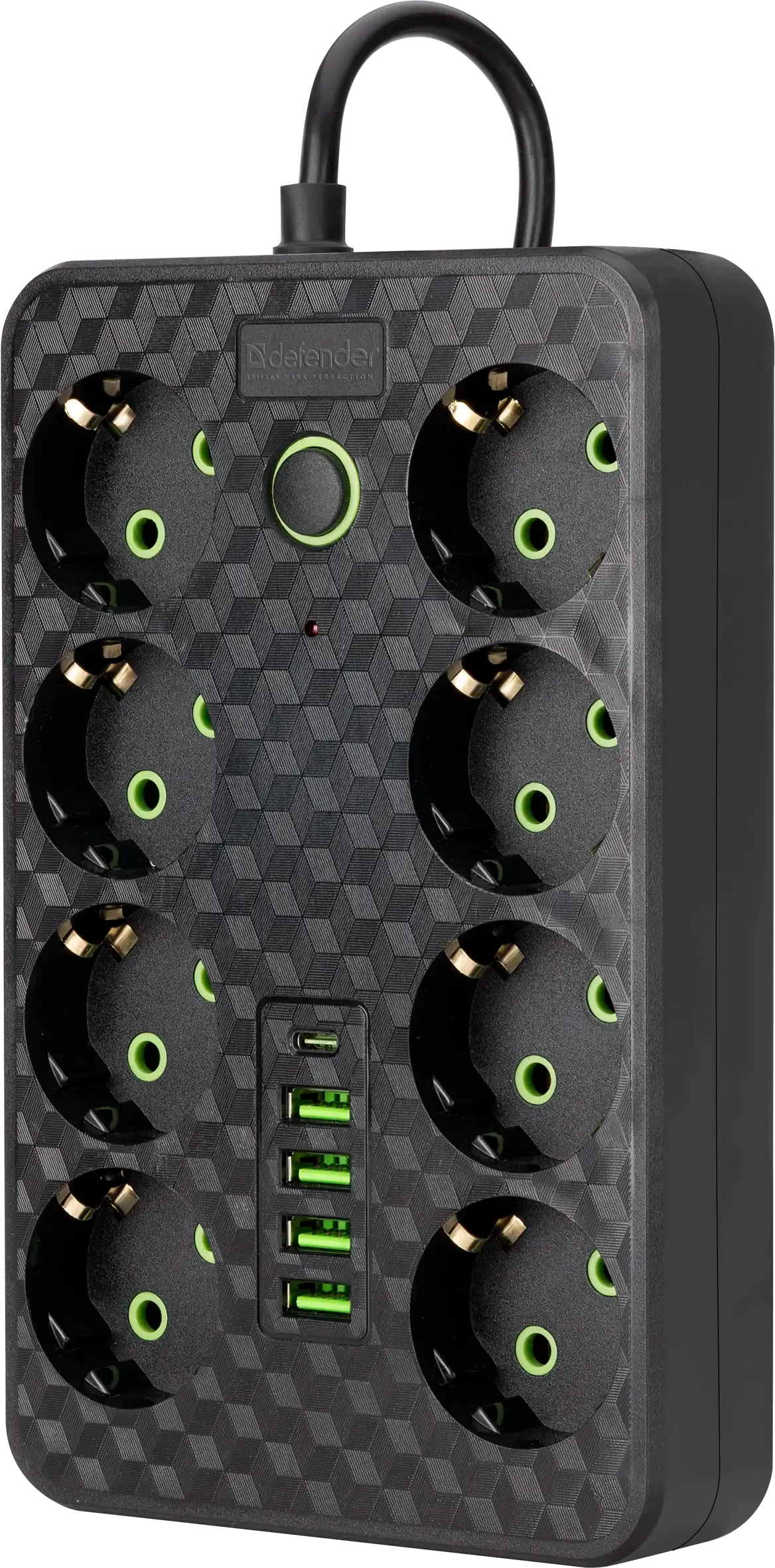 Удлинитель Defender без заземления R215 (99291) 3 м, 8 розеток, 4xUSB, черный