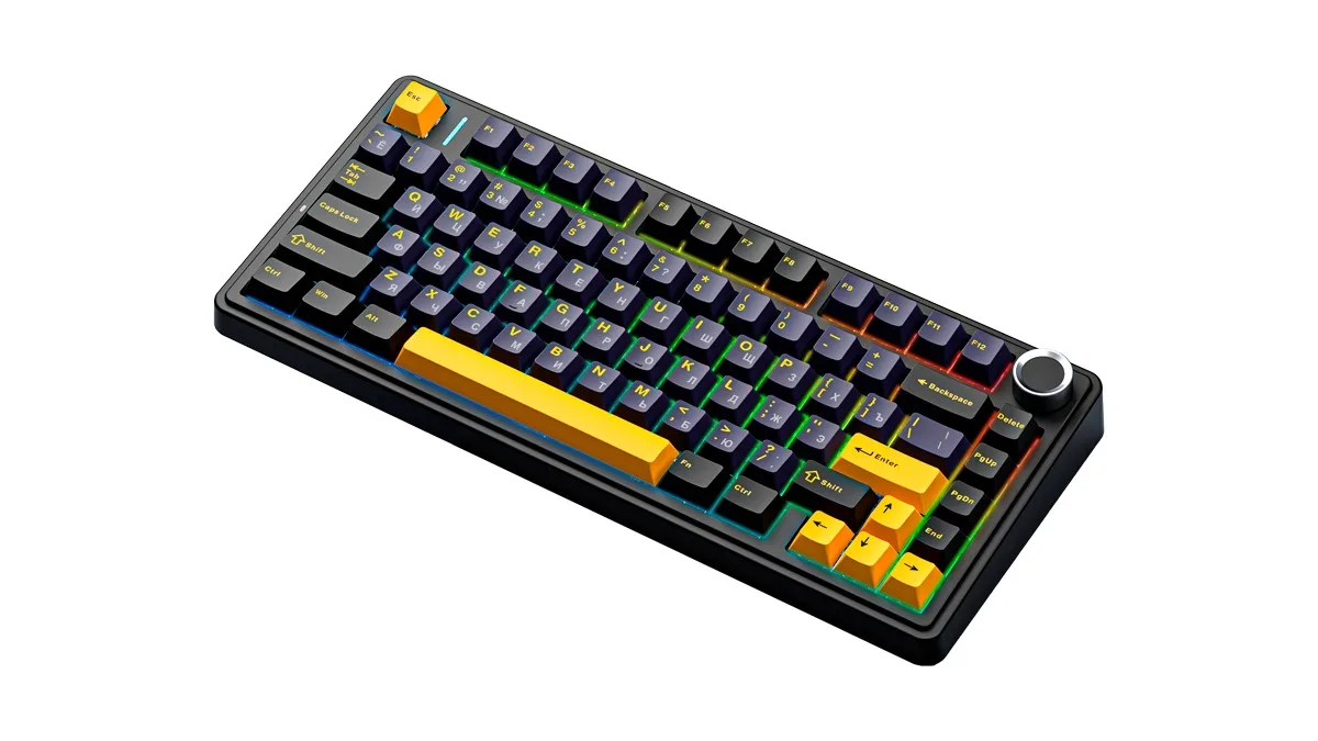 Клавиатура Aula F75 [механическая, проводная + беспроводная, RGB подсветка, Leobog Graywood V3, черная]