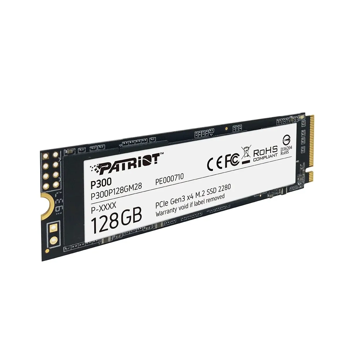 Твердотельный накопитель SSD M.2 PCIe Patriot P300, P300P128GM28, [128 ГБ, M.2 2280 PCI-E, чтение: 1600 МБ/с, запись: 600 МБ/с, TLC]