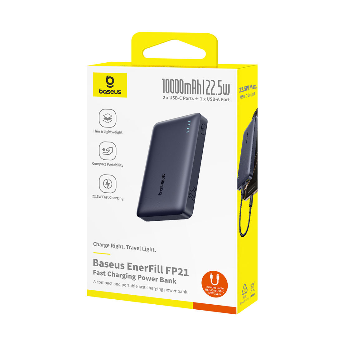 Портативный внешний аккумулятор, Baseus, EnerFill FP21, (P1008210D123-00), 10000mAh, 22.5W, Черный
