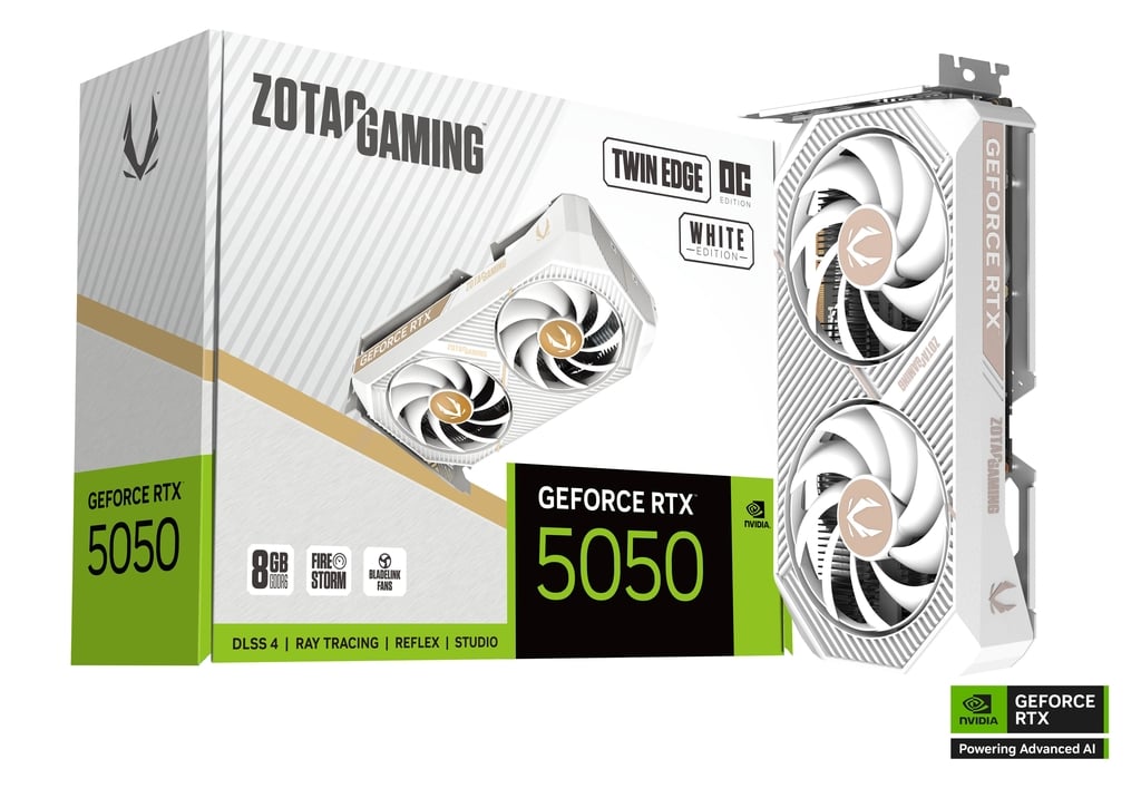 Видеокарта Zotac RTX 5050 TWIN EDGE OC WHITE ED (ZT-B50500Q-10M) [8 ГБ, GDDR6, 128 бит, HDMI, DisplayPort (3 шт)]