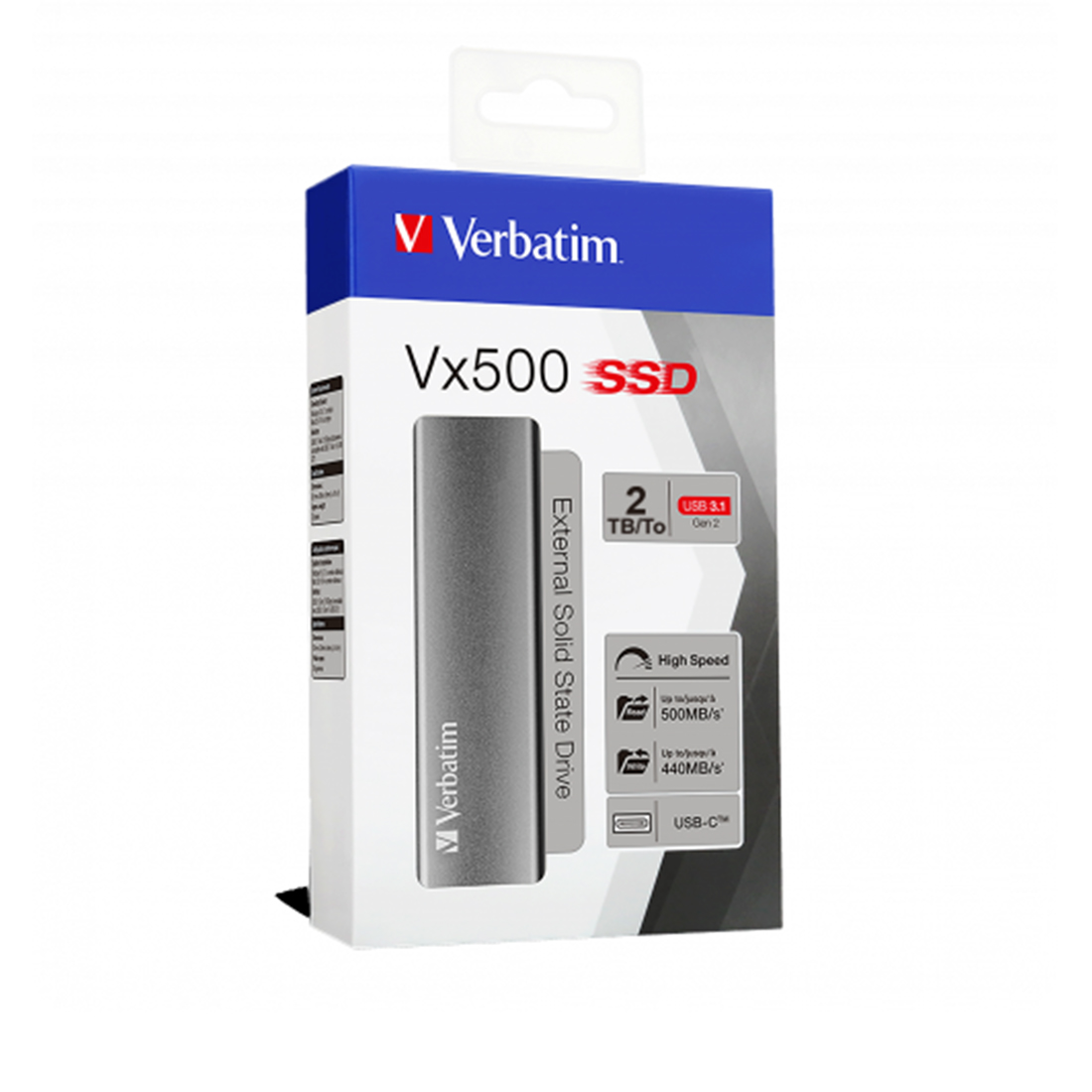 Внешний SSD-накопитель Verbatim VX500 (47454) [2 ТБ, USB 3.2 Gen 2 Type C, 500/440 МБ/с]