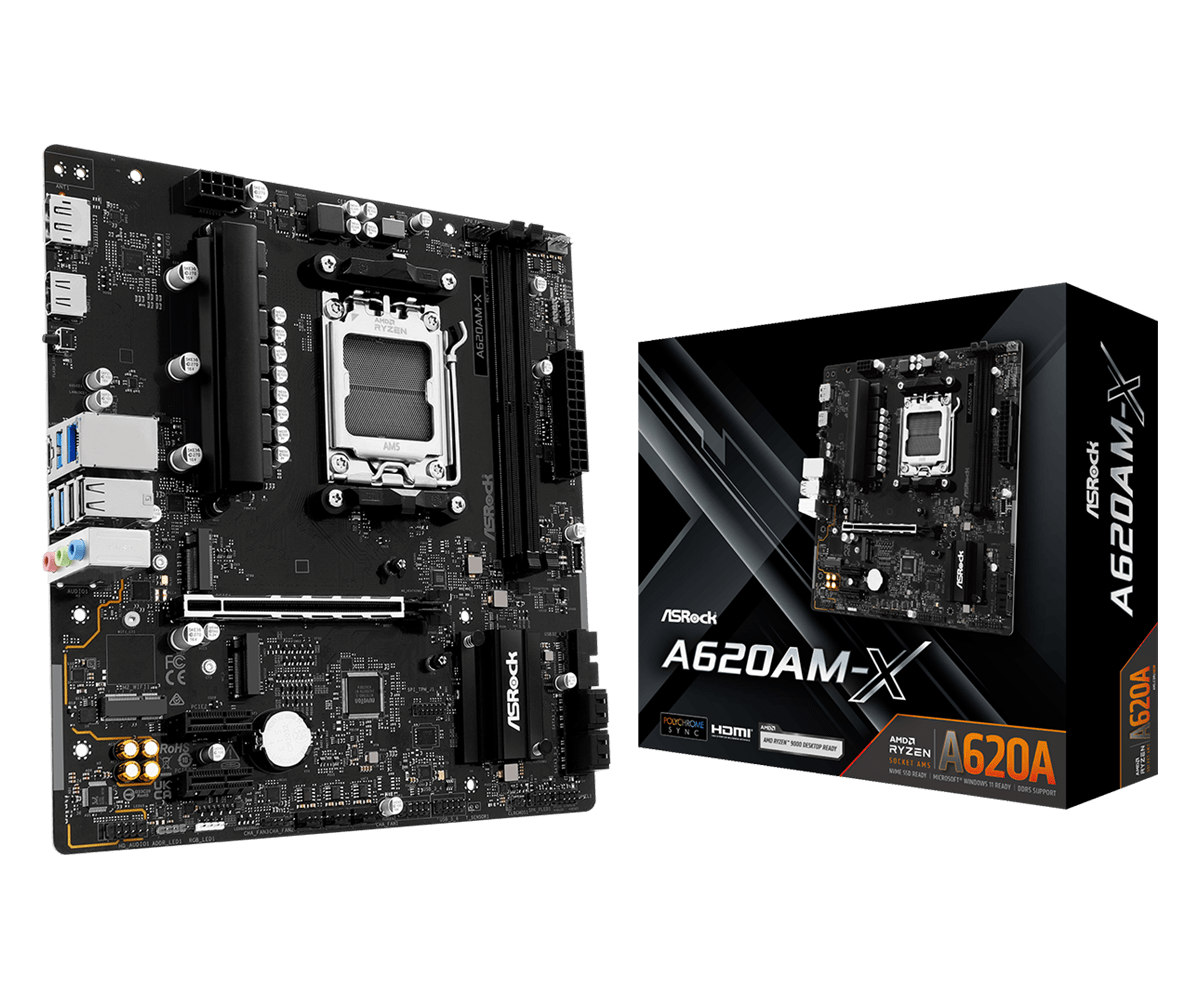 Материнская плата ASRock A620AM-X [AM5, AMD A620, 2xDDR 5, 2xM.2, 1xPCI-E x16, Micro-ATX]
