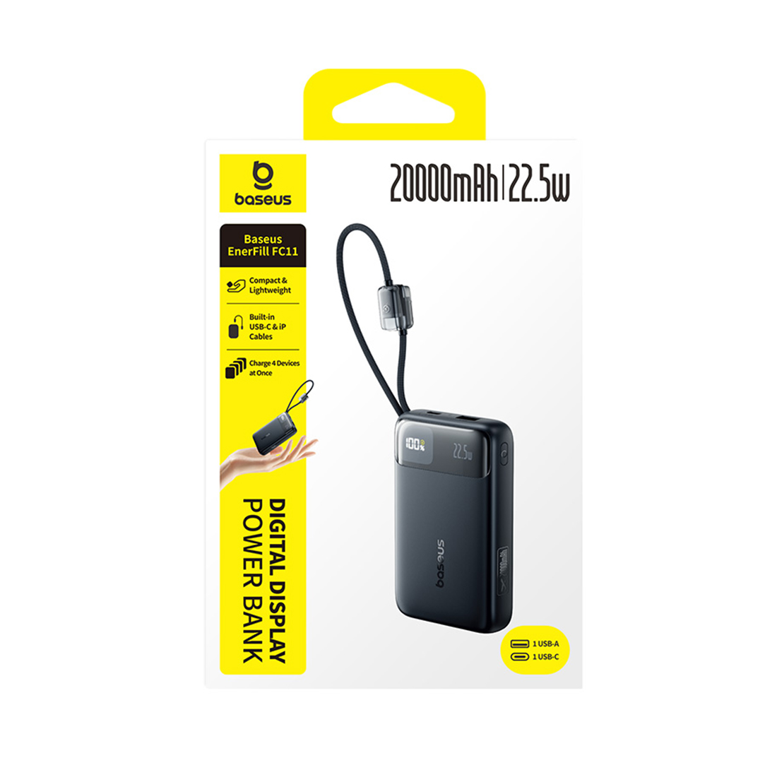 Портативный внешний аккумулятор, Baseus, EnerFill FC11,(E0027S04), 20000mAh, 22.5W,Черный