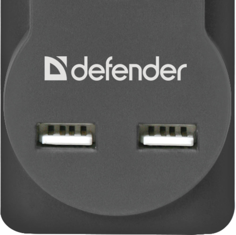 Сетевой фильтр Defender DFS 755 - 5,0 М, 2xUSB, 2.1A, 5 розеток 