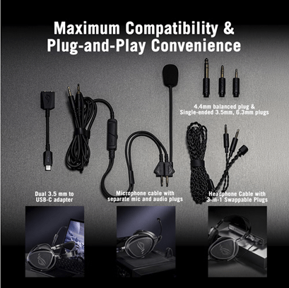 Наушники ASUS A702 ROG KITHARA/BLK 3,5 мм, 6,3 мм односторонние штекеры, USB-C Black