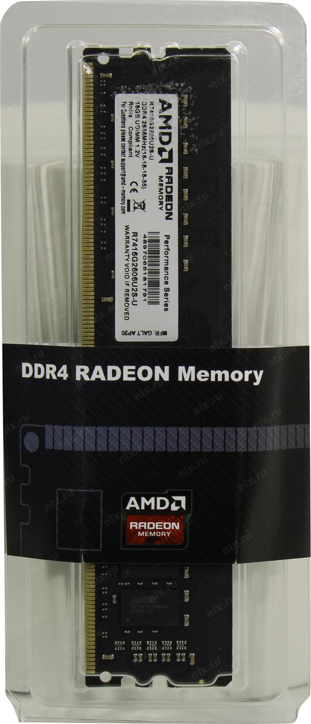 Оперативная память AMD Radeon R7 Performance Series (R7416G2606U2S-U) [16 ГБ, DDR 4, 2666 МГц, 1.2 В]