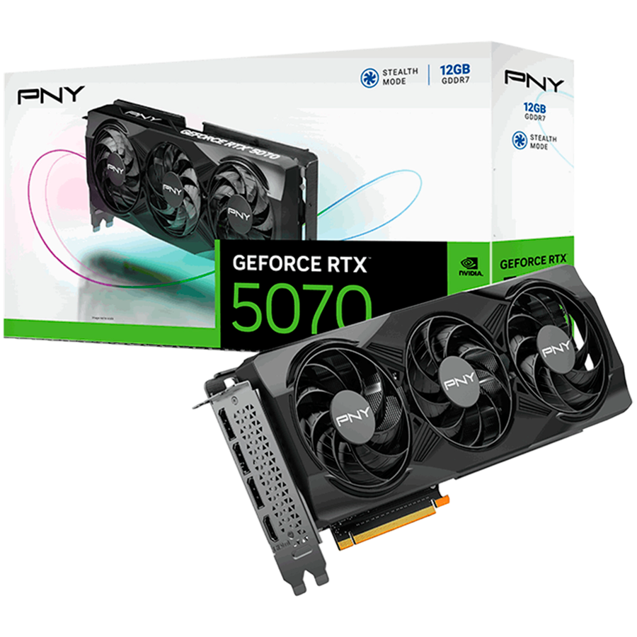 Видеокарта PNY GEFORCE RTX TM 5070 12GB Triple Fan (VCG507012TFXPB1) [12 ГБ, GDDR7, 192 бит, HDMI, DisplayPort (3 шт)]