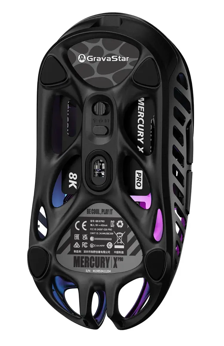 Мышь Gravastar Mercury X Pro 8K [беспроводная, светодиодная, 32000 DPI, 8000 Гц подсветка, черная]
