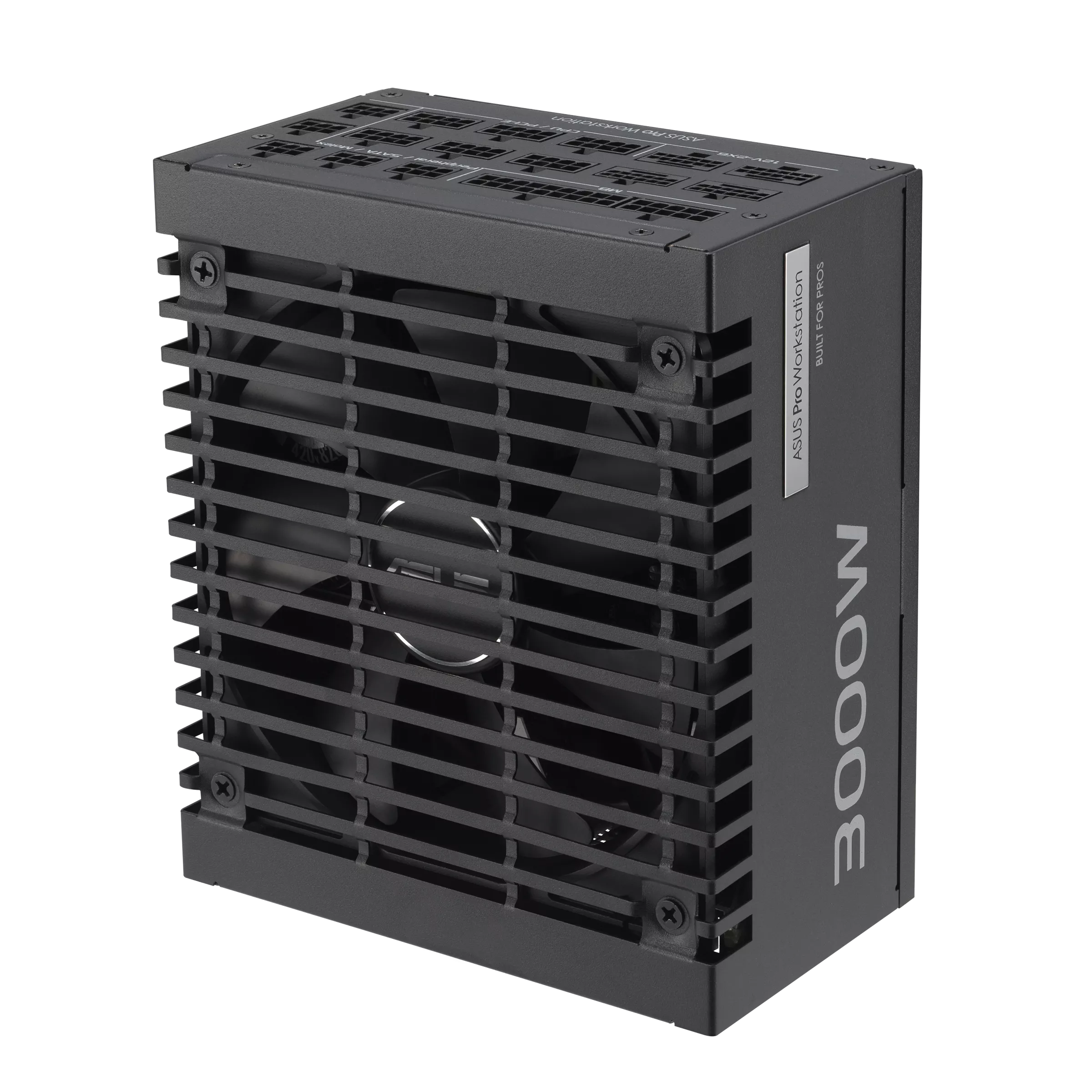 Блок питания Asus Pro WS 3000W Platinum (ASUS-PRO-WS-3000P) [3000 Вт, 80 PLUS Platinum, 12x SATA, 4 x 16 pin (12VHPWR), 4 x 6+2 pin PCIe, 2x 4+4 pin CPU, EPS12V, ATX]