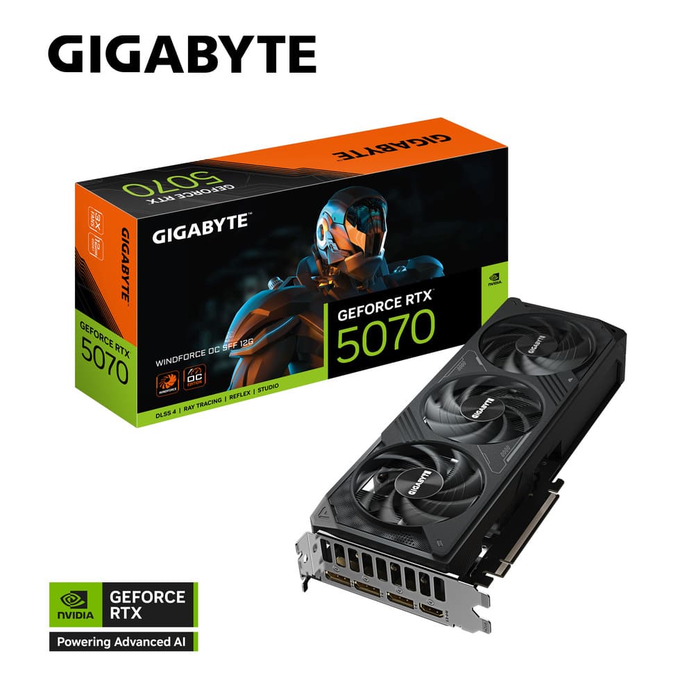 Видеокарта Gigabyte RTX 5070 WINDFORCE OC SFF 12G (GV-N5070WF3OC-12GD) [12 ГБ, GDDR7, 192 бит, HDMI, DisplayPort (3 шт)]