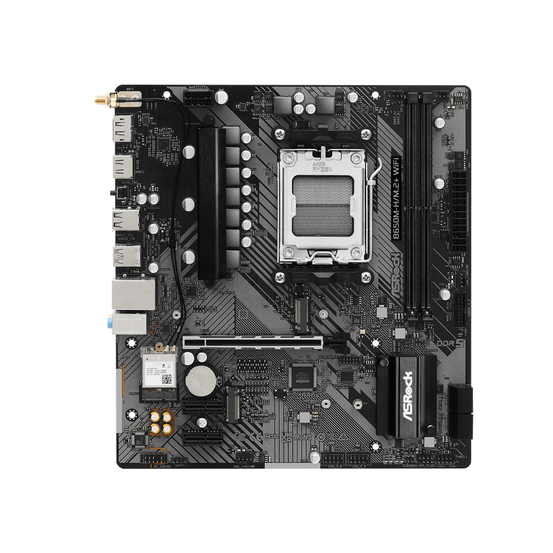 Материнская плата ASRock B650M-H/M.2+ WIFI [AM5, AMD B650, 2xDDR 5, 2xM.2, 1xPCI-E x16, Micro-ATX]