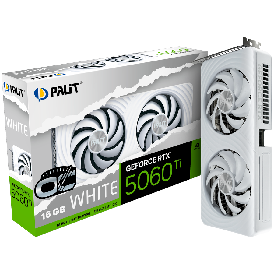 Видеокарта Palit GeForce RTX 5060 Ti WHITE OC (NE7506TU19T1-GB2061M) [16 ГБ, GDDR7, 128 бит, HDMI, DisplayPort (3 шт)]