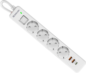 Сетевой фильтр Defender DFS 143 - 3,0 М, 4 розеток, 2xUSB, 1xType-C, белый