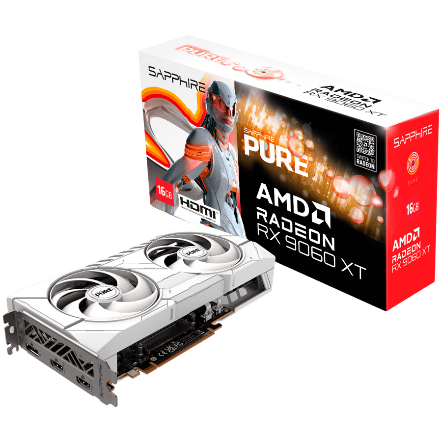 Видеокарта Sapphire PURE AMD RADEON RX 9060 XT GAMING OC 16GB DUAL (11350-02-20G) [16 ГБ, GDDR6, 128 бит, HDMI, DisplayPort (2 шт)]