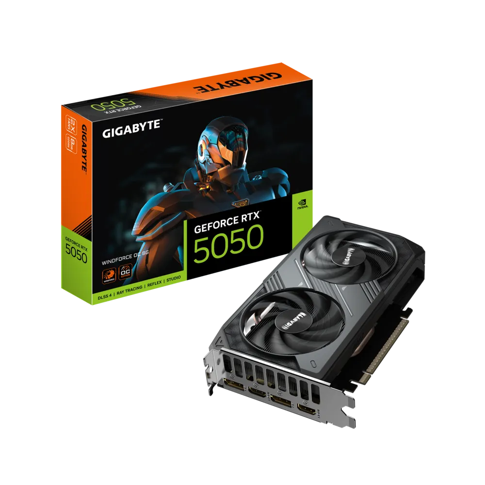 Видеокарта Gigabyte RTX5050 WINDFORCE OC 8G (GV-N5050WF2OC-8GD) [8 ГБ, GDDR6, 128 бит, HDMI (2 шт), DisplayPort (2 шт)]