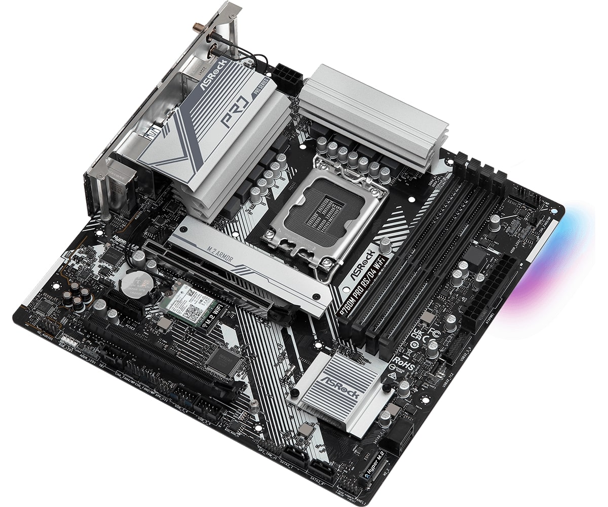 Материнская плата ASRock B760M PRO RS/D4 WIFI [LGA 1700, Intel B760, 4xDDR 4, 2xM.2, 2xPCI-E x16, Micro-ATX]