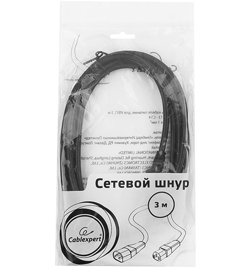 Кабель питания, Cablexpert PC-189-1-3M, 3м, Чёрный,