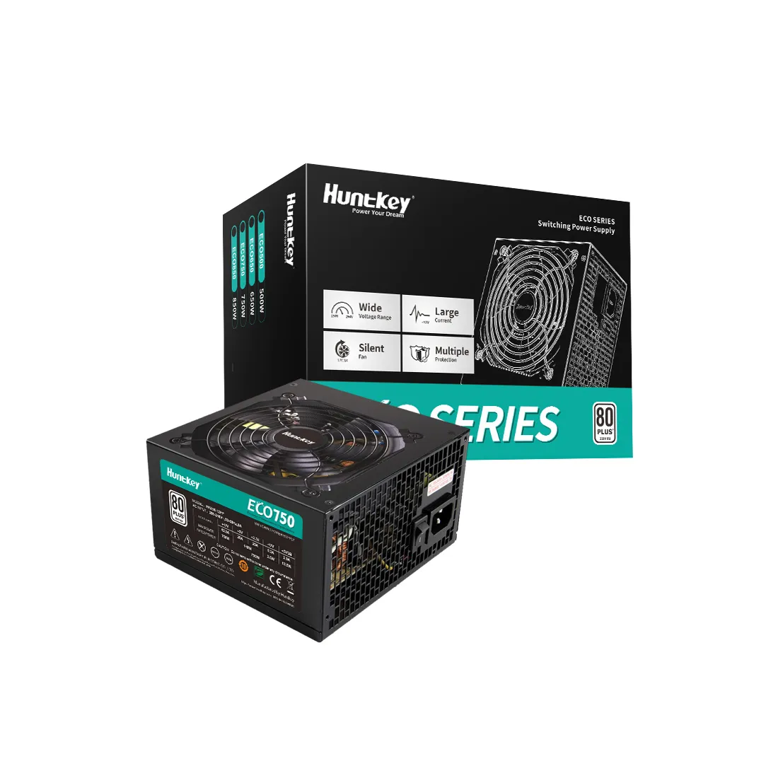 Блок питания HuntKey ECO750 [750 Вт, 80 PLUS Standart, 3x SATA, 2x 6+2 pin PCIe, 2x 4+4 pin CPU, ATX]