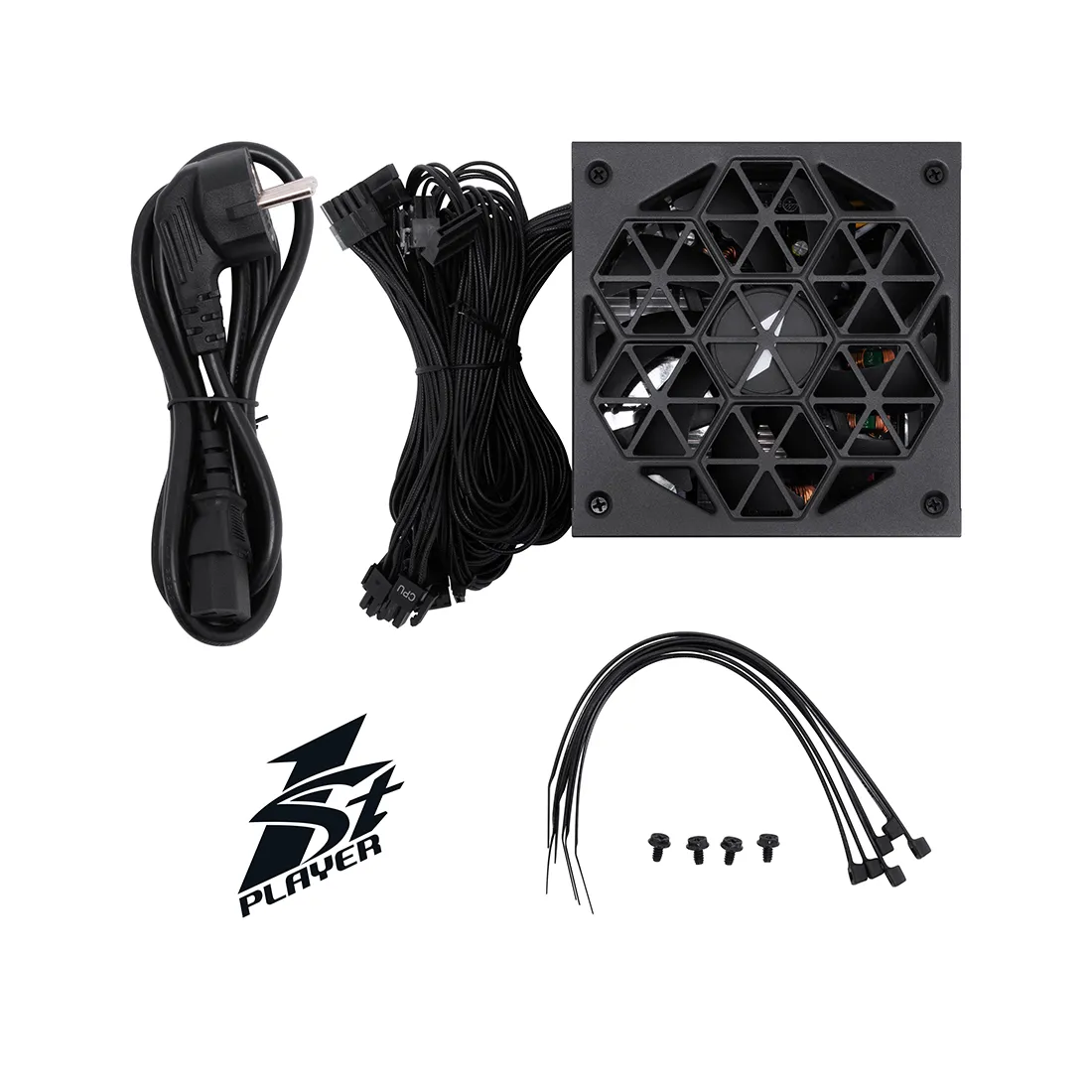 Блок питания 1stPlayer HA 550W BK (HA-550AC1-BK) [550 Вт, 80 PLUS Standart, 4x SATA, 2x 6+2 pin PCIe, 1x 4+4 pin CPU, ATX]