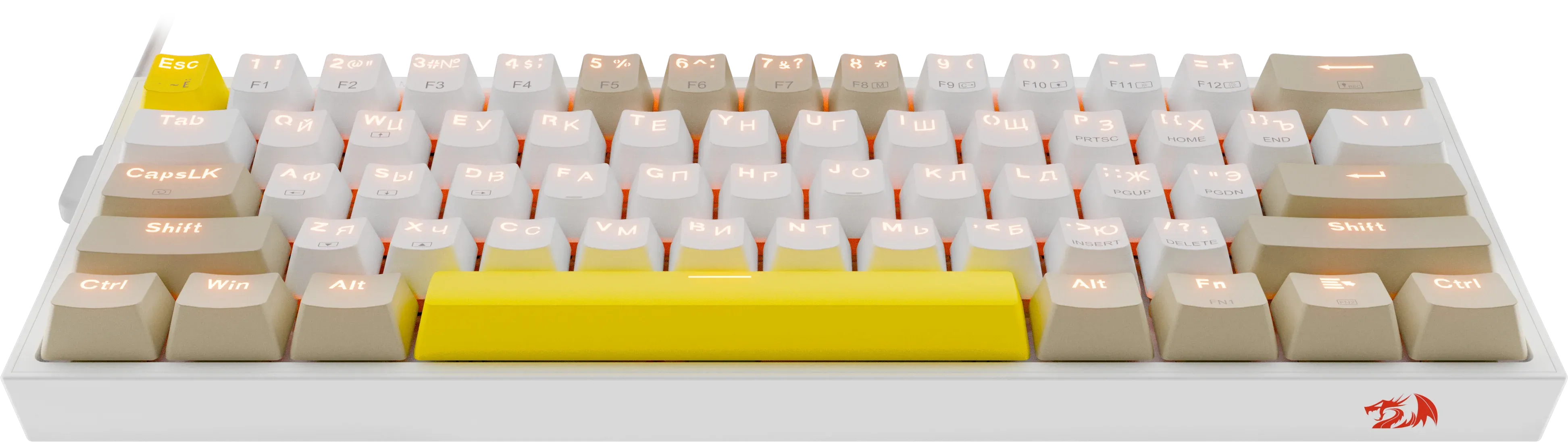 Клавиатура Redragon Fizz (72596) [механическая, проводная, RGB подсветка, Redragon + Red, белая]