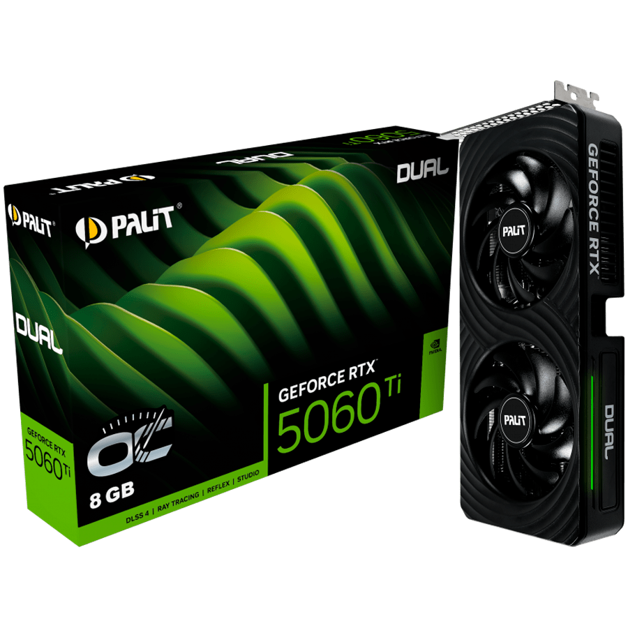 Видеокарта Palit GeForce RTX 5060 Ti Dual OC 8GB (NE7506TT19P1-GB2062D) [8 ГБ, GDDR7, 128 бит, HDMI, DisplayPort (3 шт)]