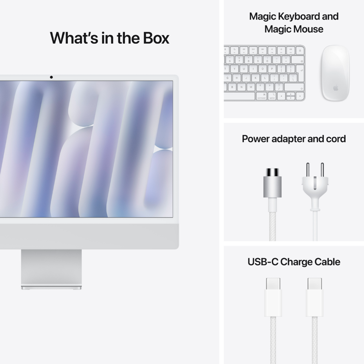 24-inch iMac with Retina 4.5K display: Apple M4 chip with 8‑core CPU and 8‑core GPU, 16GB, 256GB SSD - Silver,Model A3247