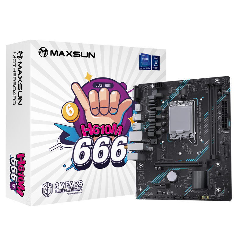 Материнская плата Maxsun H610M 666 WIFI6 D5 [LGA 1700, Intel H610, 2xDDR 5, 1xM.2, 1xPCI-E x16, Micro-ATX]