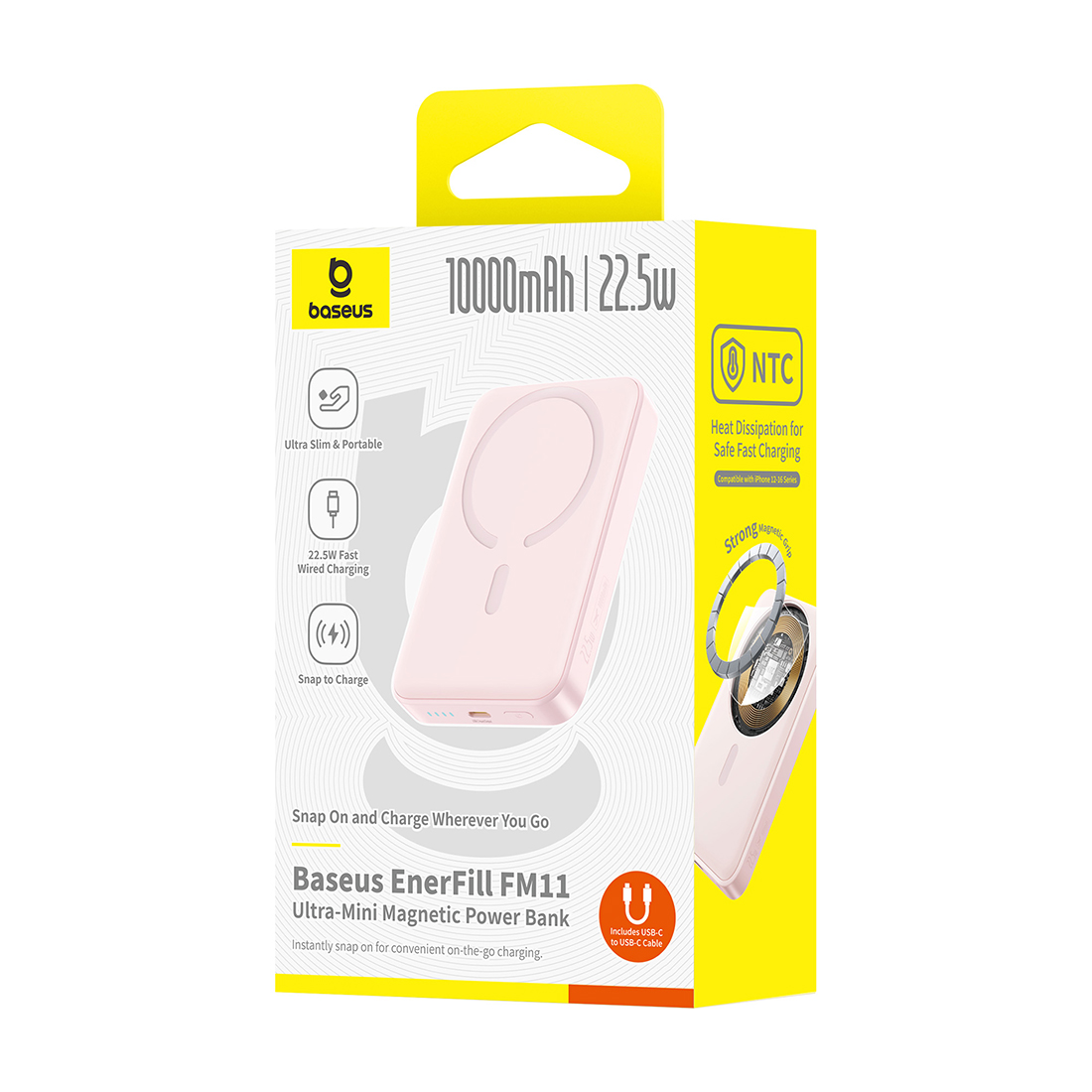 Портативный внешний аккумулятор, Baseus, EnerFill FM11 Ultra-Mini, (E0026601), 10000mAh, 22.5W, Розовый