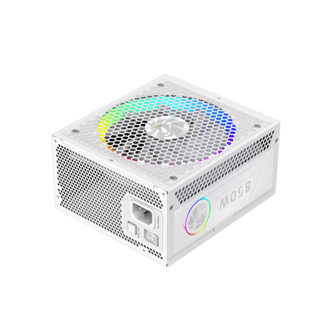 Блок питания GameMax RGB 850G WH (2141-0850B0021) [850 Вт, 80 PLUS Gold, 8x SATA, 3 x 6+2 pin PCIe, 2x 4+4 pin CPU, ATX]