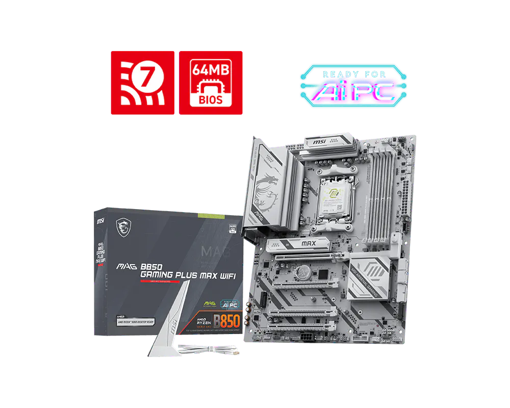 Материнская плата MSI MAG B850 GAMING PLUS MAX WIFI [AM5, AMD B850, 4xDDR 5, 3xM.2, 4xPCI-E x16, Standard-ATX]