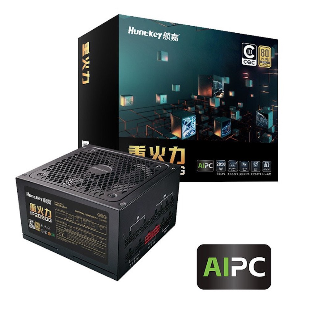 Блок питания HuntKey AI PC IP2050G [2050 Вт, 80 PLUS Gold, 10x SATA, 2 x 16 pin (12VHPWR), 4 x 6+2 pin PCIe, 1x 4+4 pin CPU, EPS12V, ATX]
