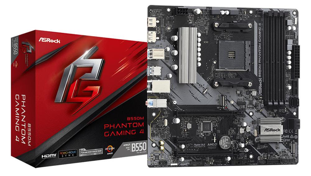 Материнская плата ASRock B550M PHANTOM GAMING 4 [AM4, AMD B450, 4xDDR 4, 2xM.2, 2xPCI-E x16, Micro-ATX]